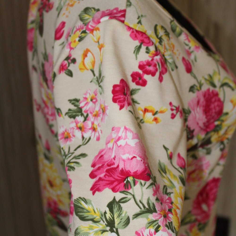 Tom's Ware Dress Casual Floral Print Pink Green New Bodycon Midi M - L Large EUC - Picture 6 of 11